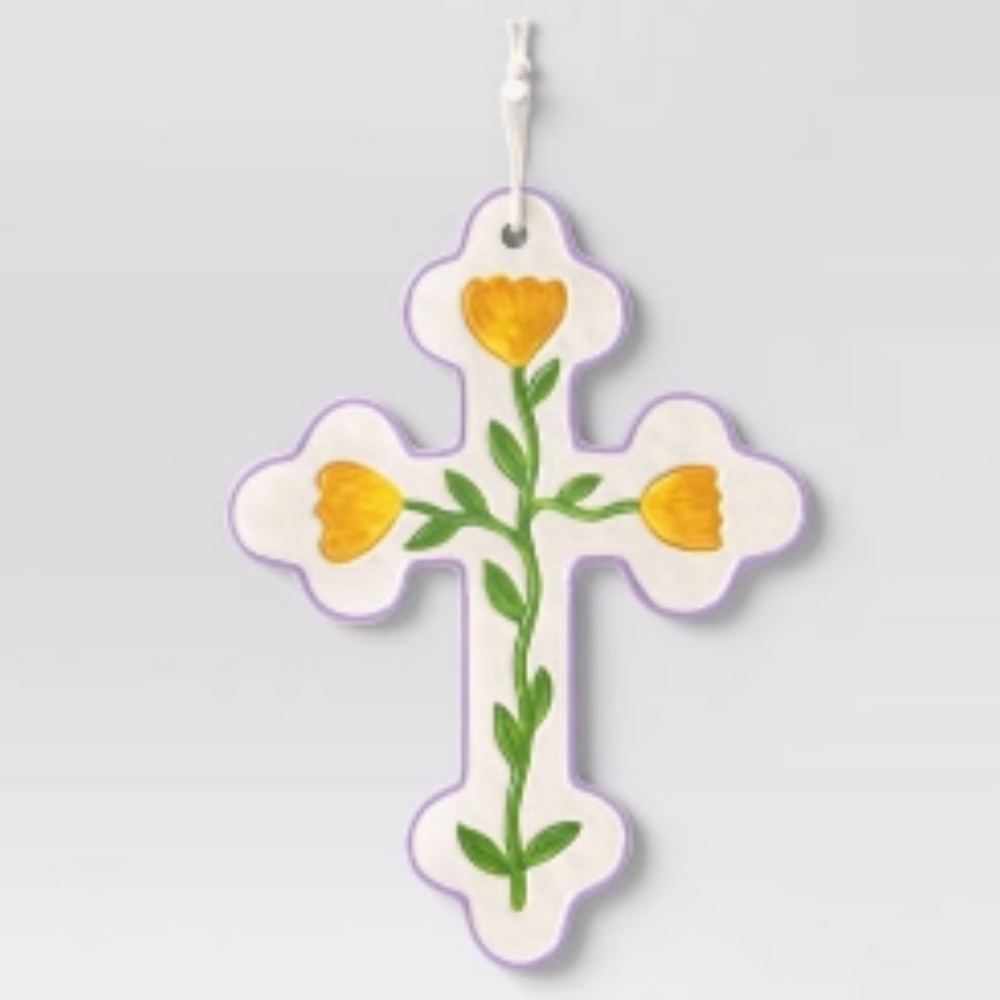 Threshold White and Purple Cross with Yellow Flowers